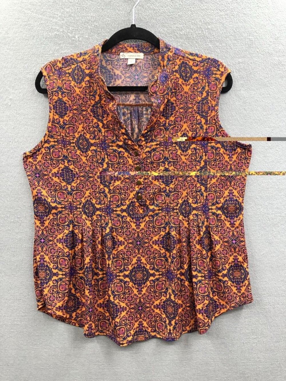 Dressbarn Sleeveless Tunic Size L Orange Medallion Paisley Blouse Top Boho Knit